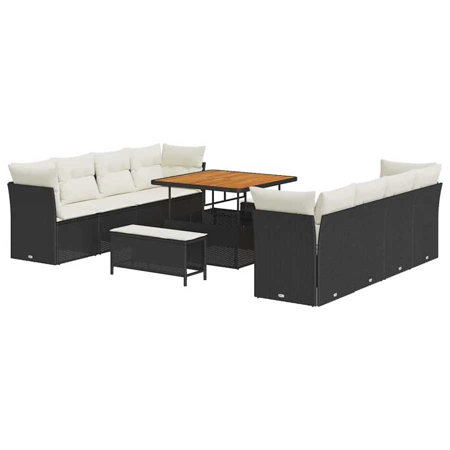 Ensemble de canapé de jardin 11 pcs Noir et Crème polyrotin - 2