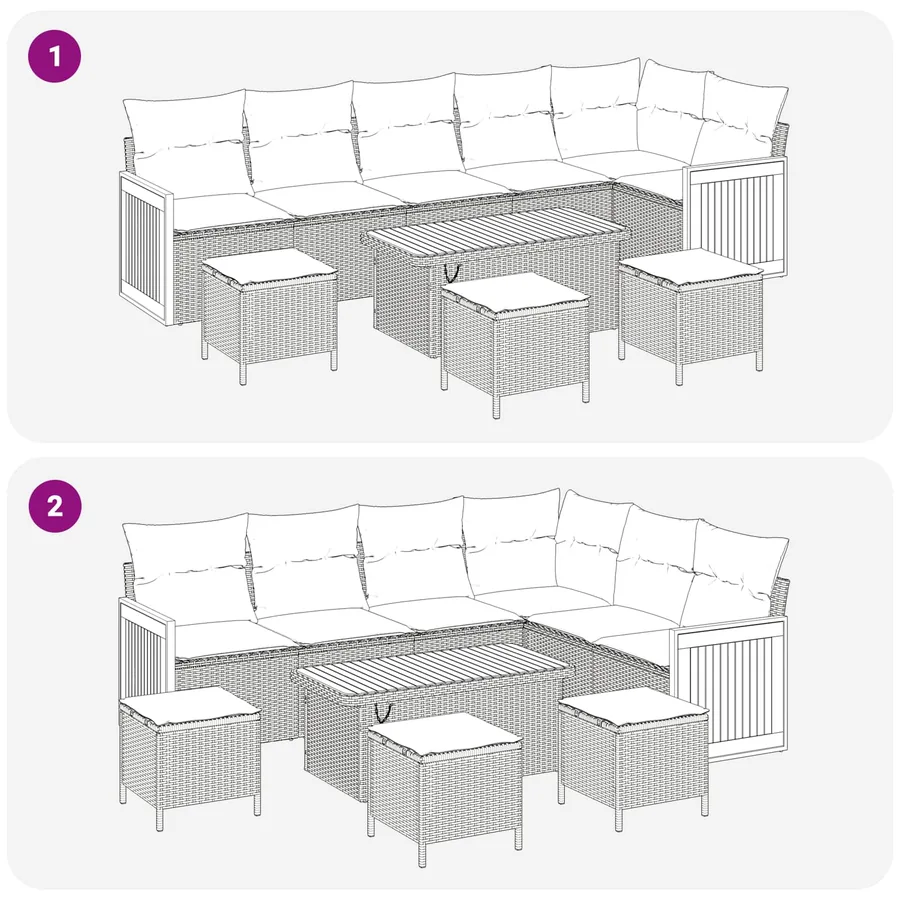 Ensemble de canapé de jardin avec coussin 10 pcs Noir et Crème - 10