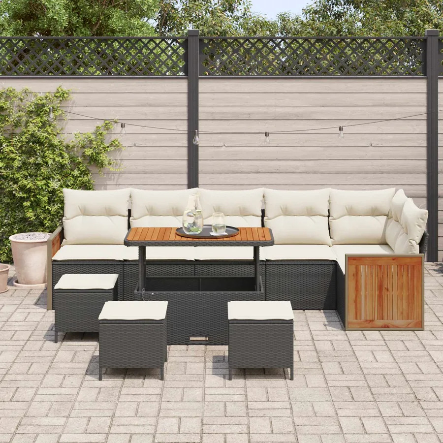 Ensemble de canapé de jardin avec coussin 10 pcs Noir et Crème - 3