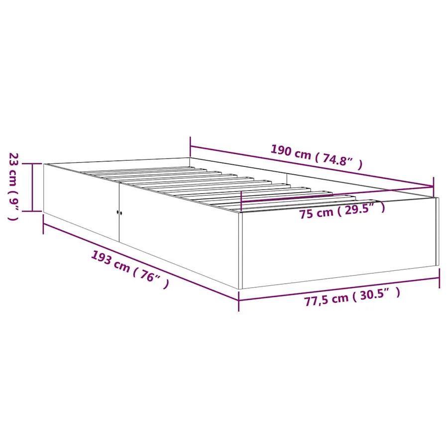 Cadre de lit sans matelas bois massif 75x190 cm - 8