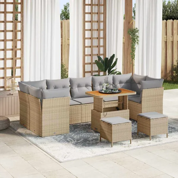 Ensemble de canapé de jardin 10 pcs beige et gris clair