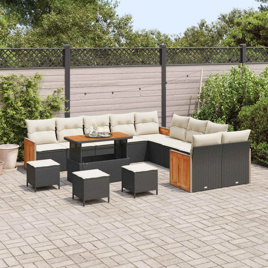 Ensemble de canapé de jardin avec coussin 14 pcs Noir et Crème - 3