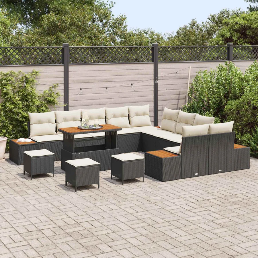 Ensemble de canapé de jardin avec coussin 14 pcs Noir et Crème - 3