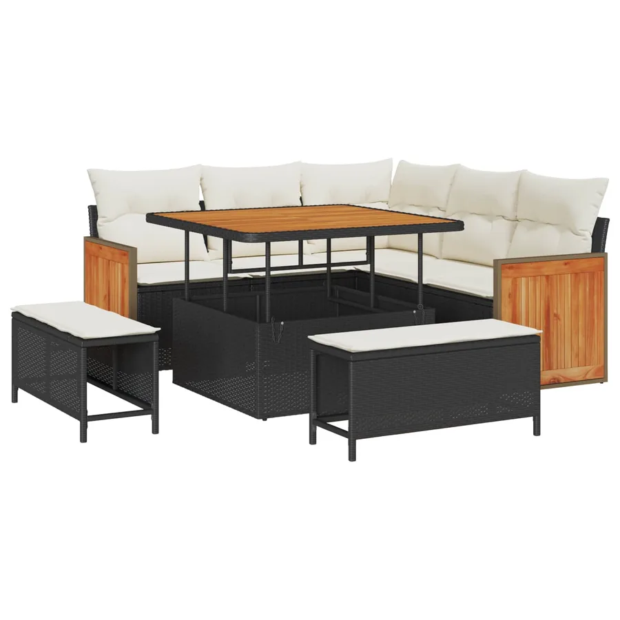 Ensemble de canapé de jardin avec coussin 8 pcs Noir et Crème - 2