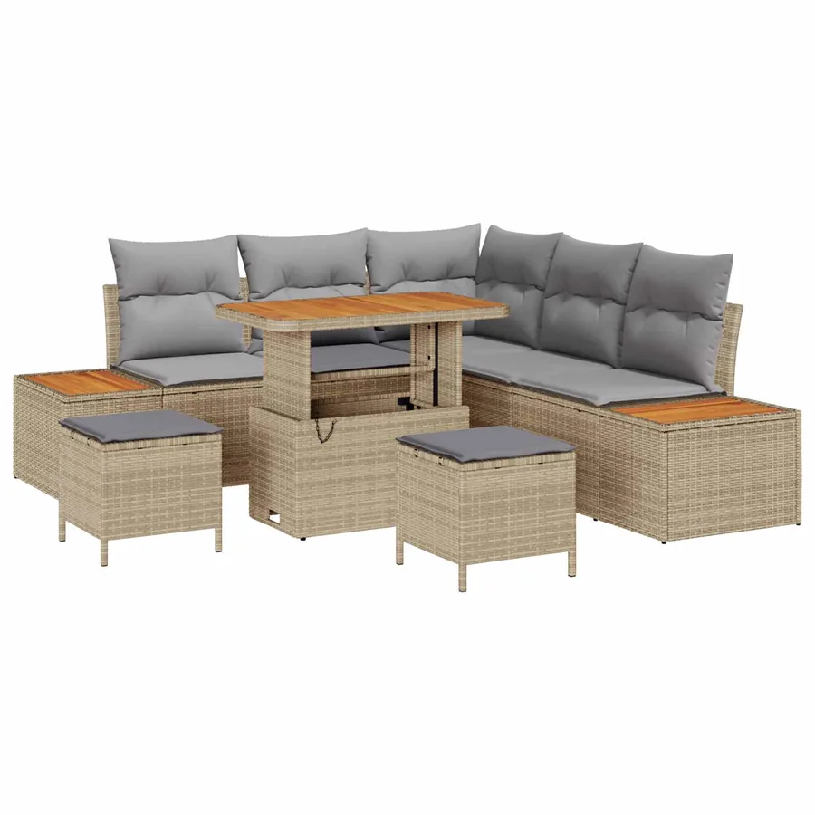 Ensemble de canapé de jardin 8 pcs Beige et Gris clair - 2