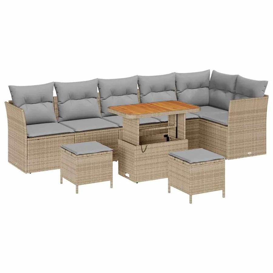 Ensemble de canapé de jardin 9 pcs beige et gris clair - 2