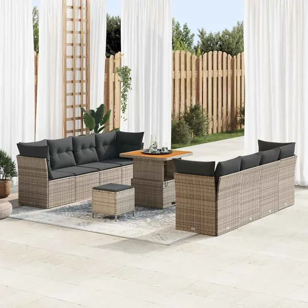 Ensemble de canapé de jardin avec coussin 11 pcs Gris