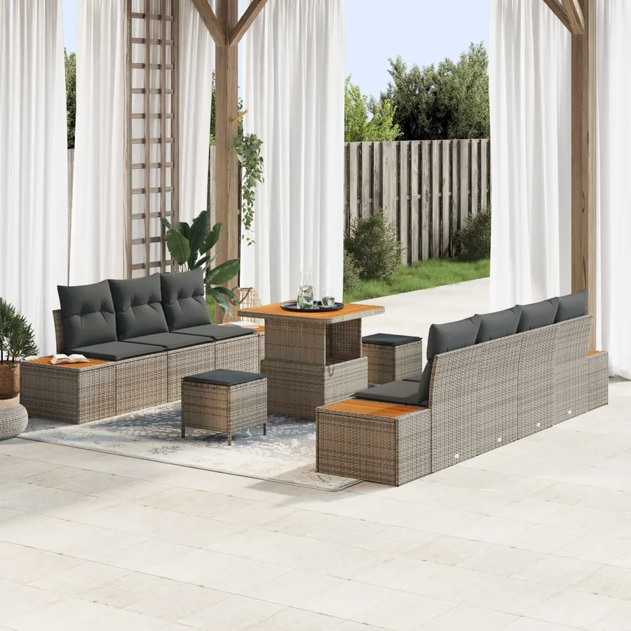 Ensemble de canapé de jardin avec coussin 10 pcs Gris