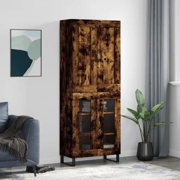 Buffet haut Chêne fumé 69,5x34x180 cm Bois d'ingénierie