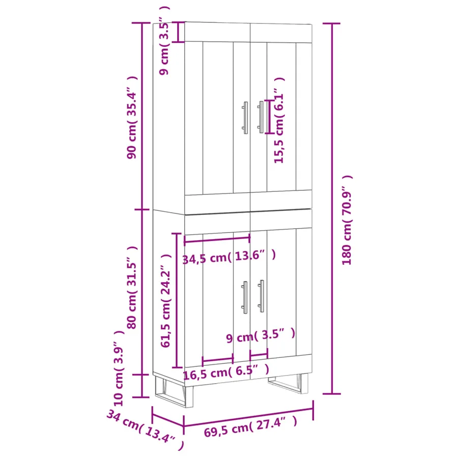 Buffet haut Chêne fumé 69,5x34x180 cm Bois d'ingénierie - 13