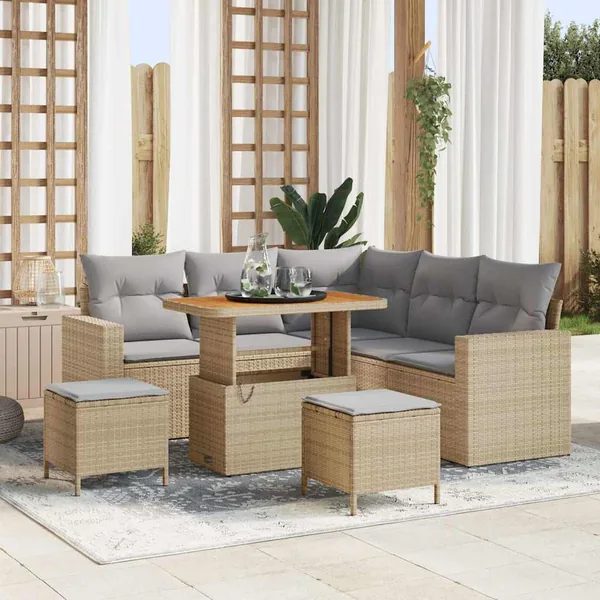 Ensemble de canapé de jardin 9 pcs Beige et Gris clair