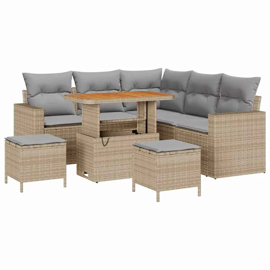 Ensemble de canapé de jardin 9 pcs Beige et Gris clair - 2