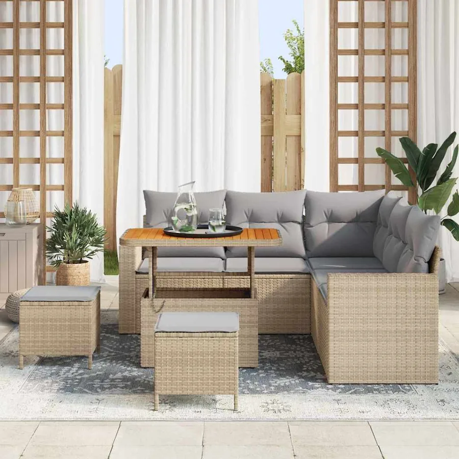 Ensemble de canapé de jardin 9 pcs Beige et Gris clair - 3