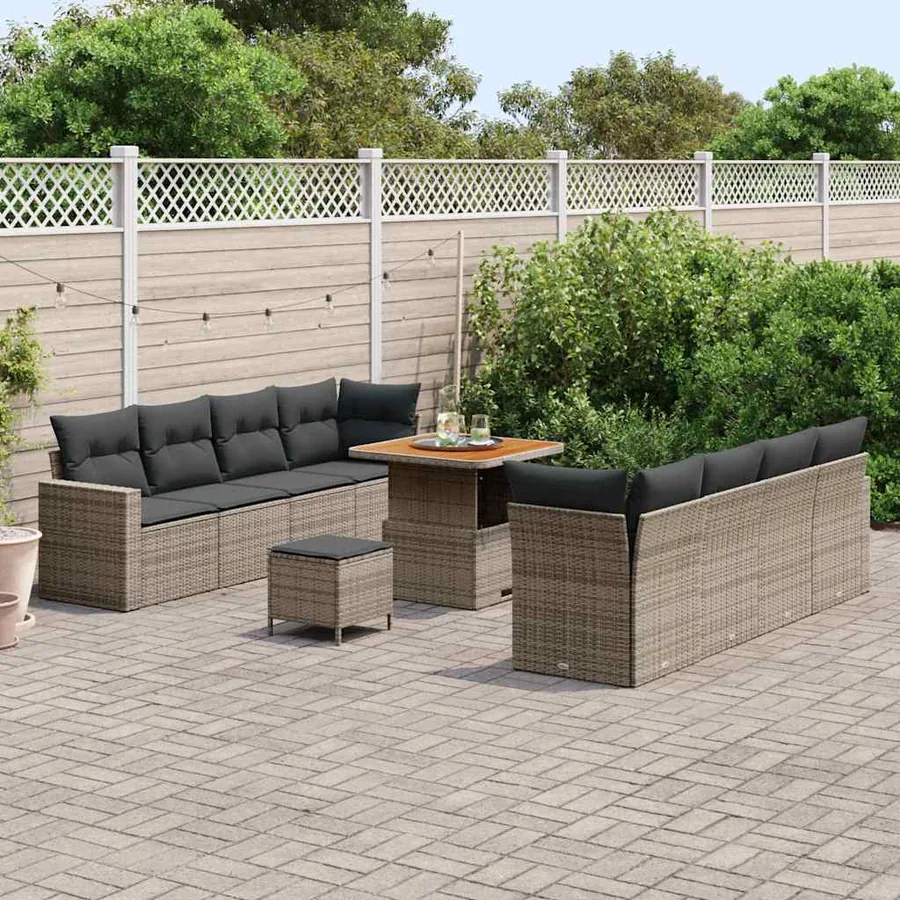 Ensemble de canapé de jardin avec coussin 12 pcs Gris polyrotin - 3