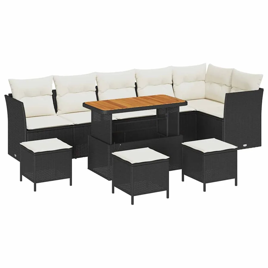Ensemble de canapé de jardin avec coussin 10 pcs Noir et crème - 2