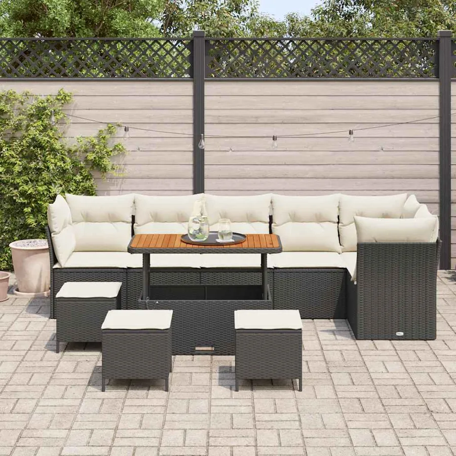 Ensemble de canapé de jardin avec coussin 10 pcs Noir et crème - 3