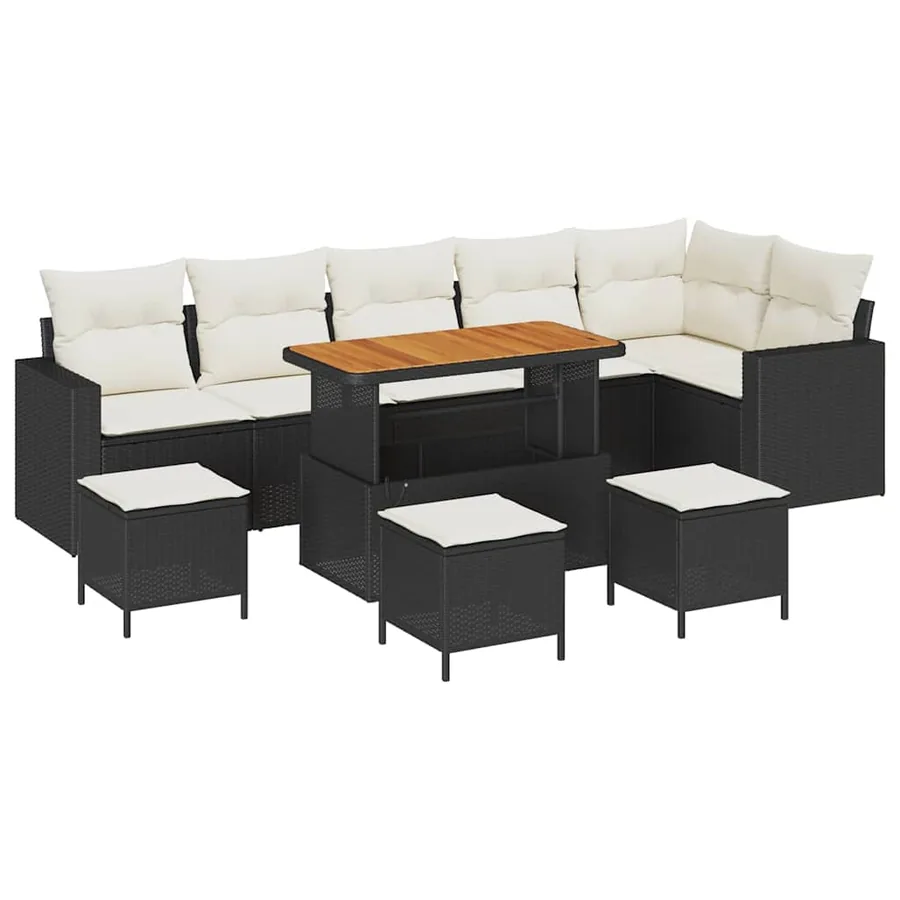 Ensemble de canapé de jardin 12 pcs Noir et Crème polyrotin - 2