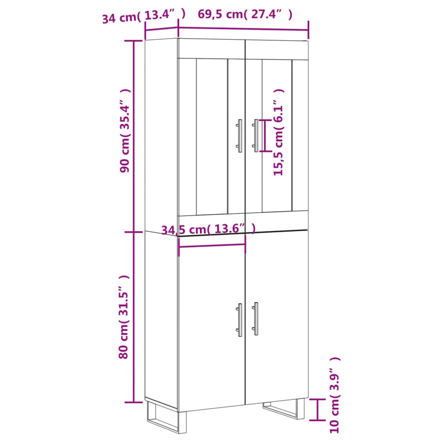 Buffet haut Chêne fumé 69,5x34x180 cm Bois d'ingénierie - 13