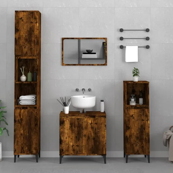 Ensemble de meubles de salle de bain 3 pcs Chêne fumé