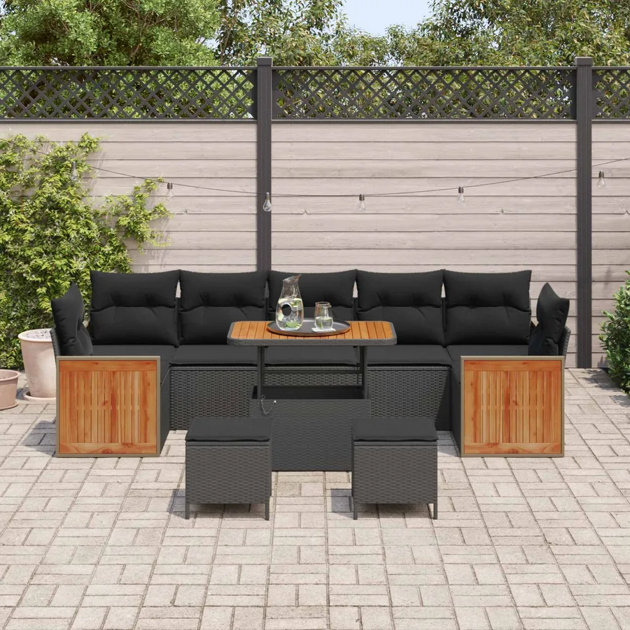 Ensemble de canapé de jardin avec coussin 10 pcs Noir - 3