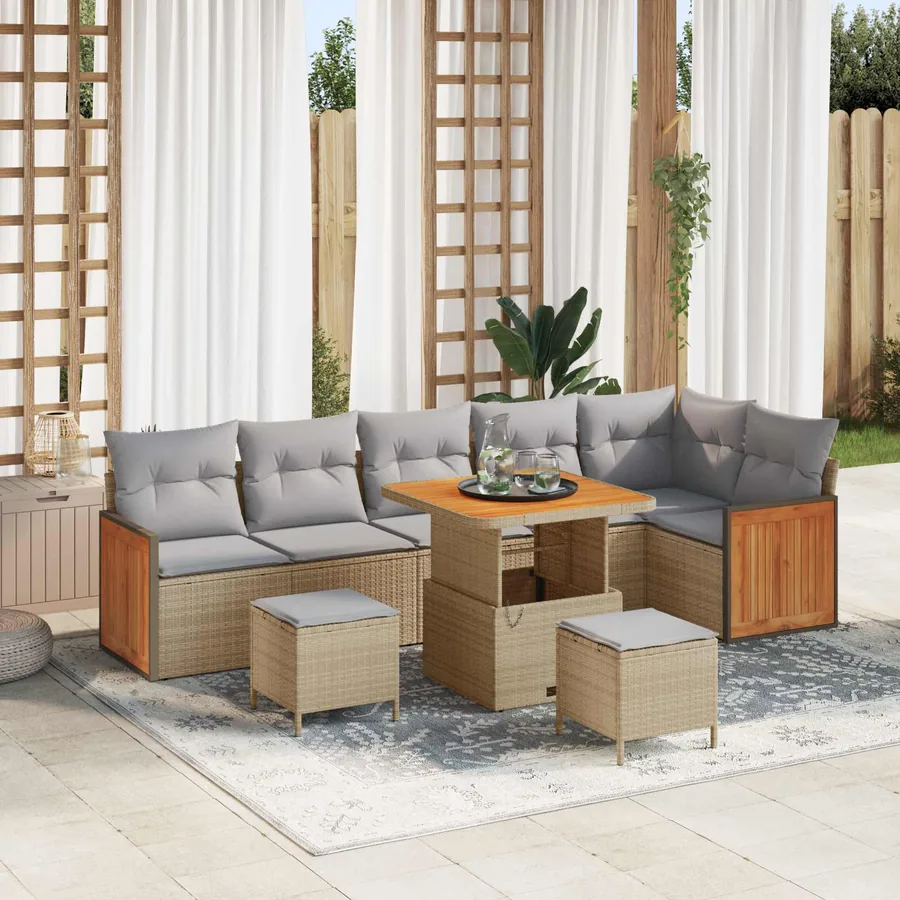 Ensemble de canapé de jardin 9 pcs Beige et Gris clair