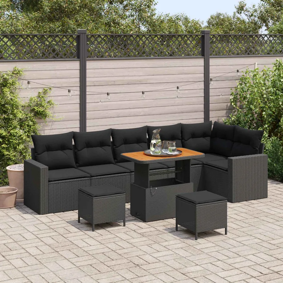 Ensemble de canapé de jardin avec coussin 11 pcs Noir polyrotin
