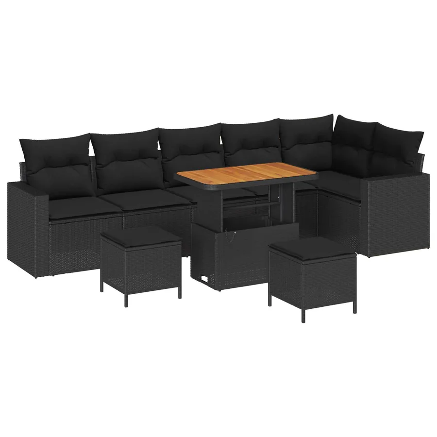 Ensemble de canapé de jardin avec coussin 11 pcs Noir polyrotin - 2