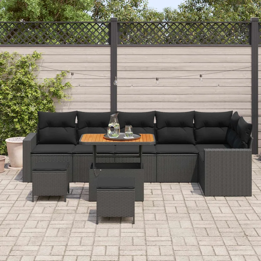 Ensemble de canapé de jardin avec coussin 11 pcs Noir polyrotin - 3