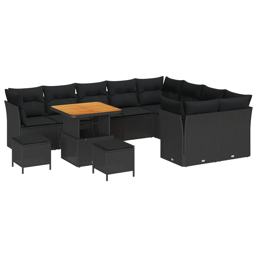 Ensemble de canapé de jardin avec coussin 12 pcs Noir - 2