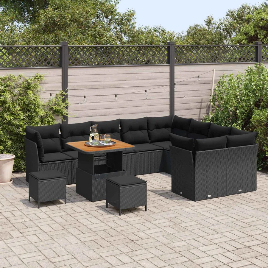 Ensemble de canapé de jardin avec coussin 12 pcs Noir - 3