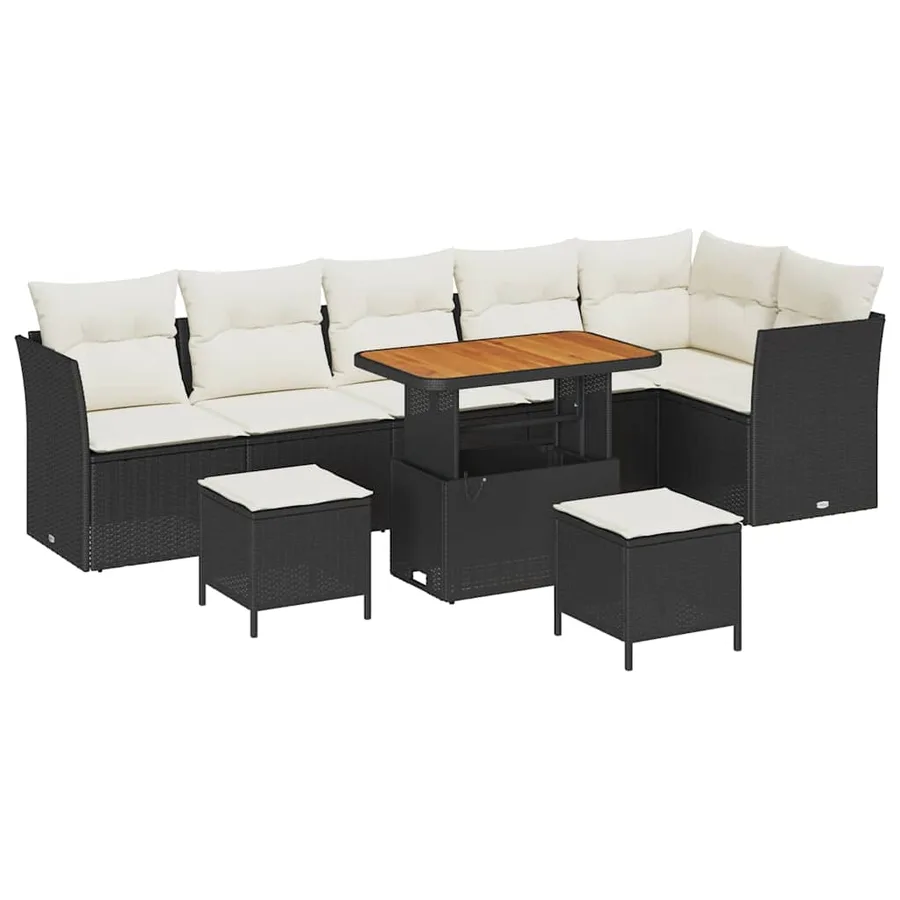 Ensemble de canapé de jardin avec coussin 9 pcs Noir et crème - 2