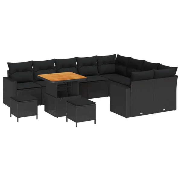 Ensemble de canapé de jardin avec coussin 13 pcs Noir polyrotin