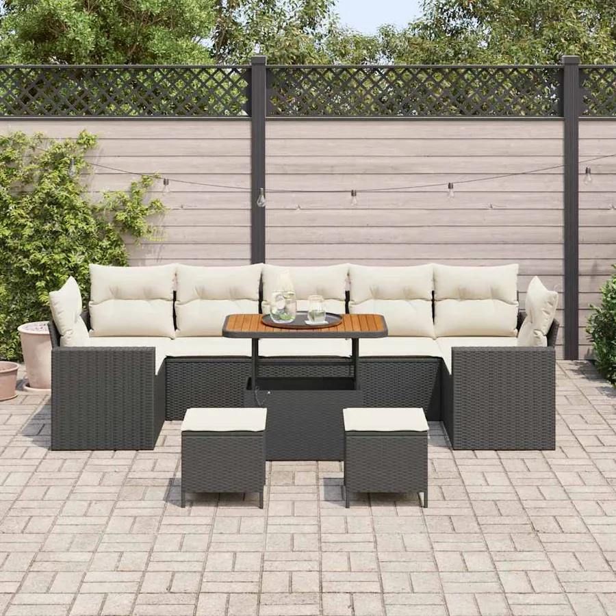 Ensemble de canapé de jardin 13 pcs Beige et crème polyrotin - 3