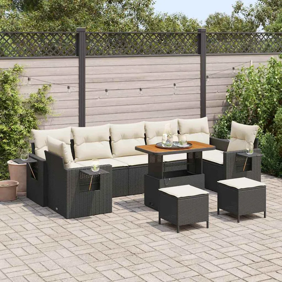 Ensemble de canapé de jardin 13 pcs Noir et Crème polyrotin