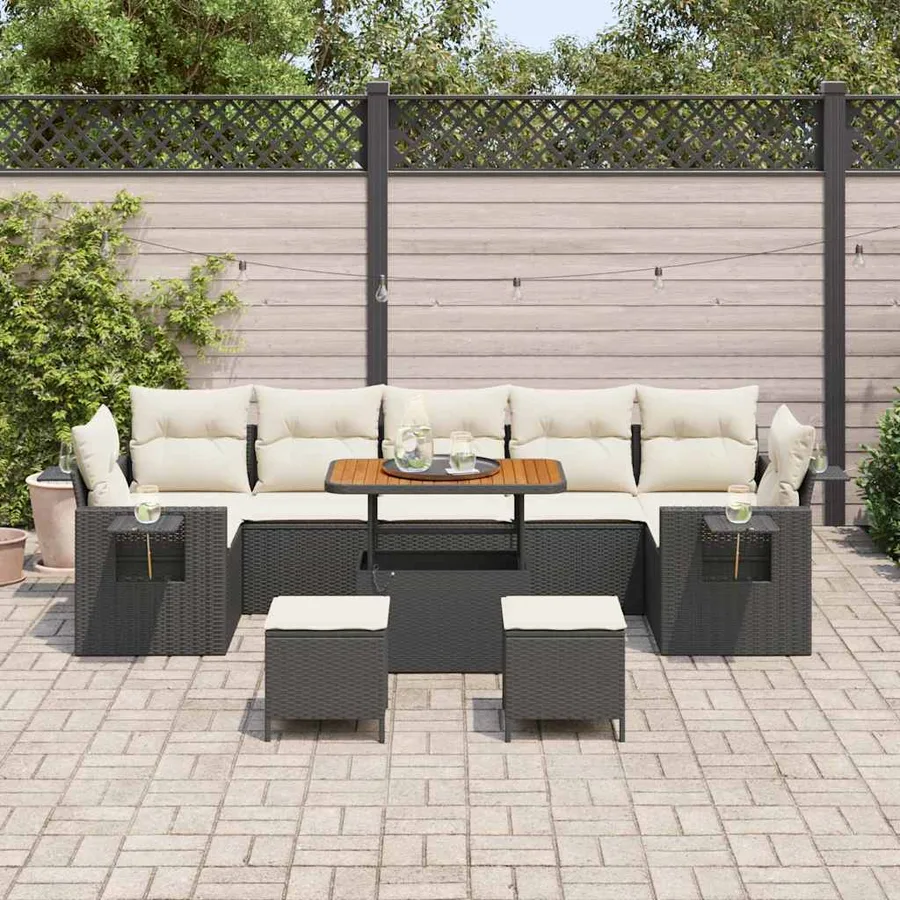 Ensemble de canapé de jardin 13 pcs Noir et Crème polyrotin - 3