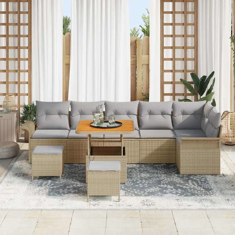 Ensemble de canapé de jardin 9 pcs Beige et Gris clair - 3