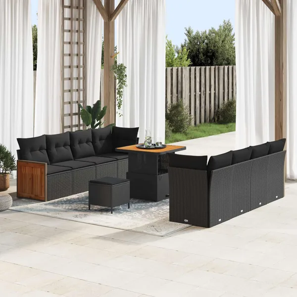 Ensemble de canapé de jardin avec coussin 11 pcs Noir