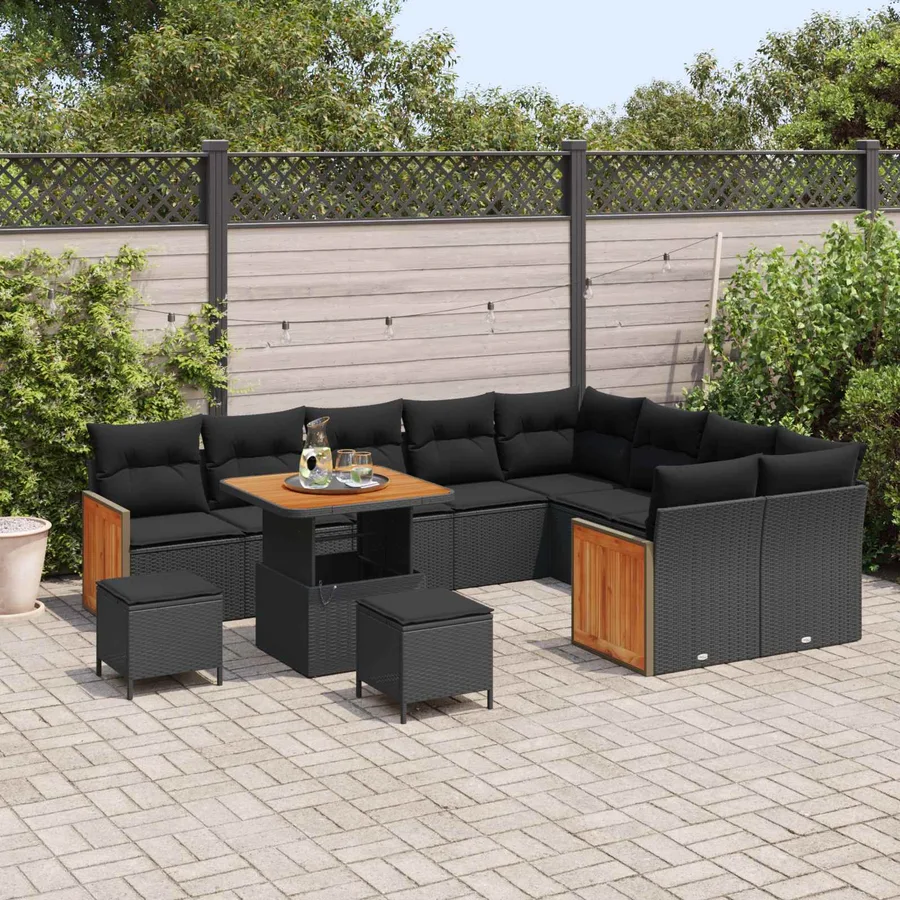Ensemble de canapé de jardin avec coussin 12 pcs Noir - 3
