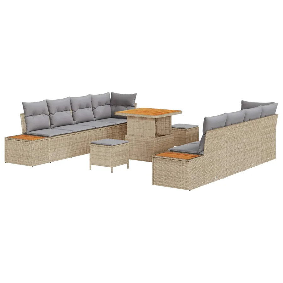 Ensemble de canapé de jardin 11 pcs Beige et Gris clair - 2