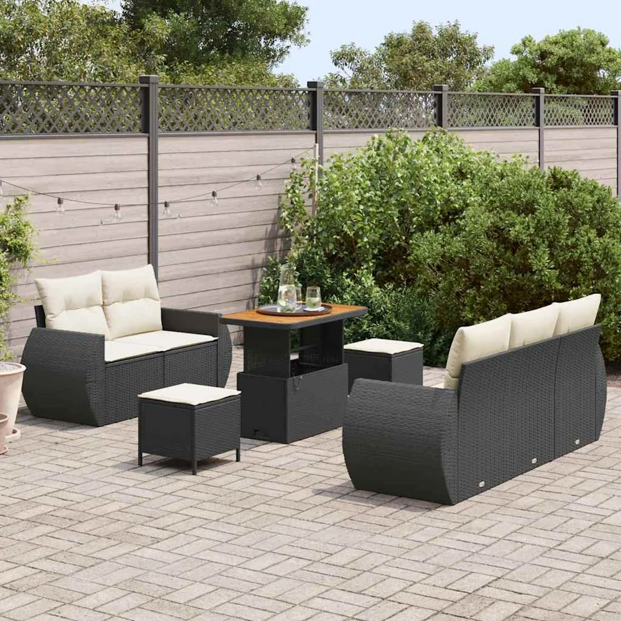 Ensemble de canapé de jardin 8 pcs Noir et Crème polyrotin - 3