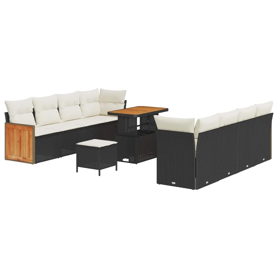 Ensemble de canapé de jardin avec coussin 11 pcs Noir et Crème - 2
