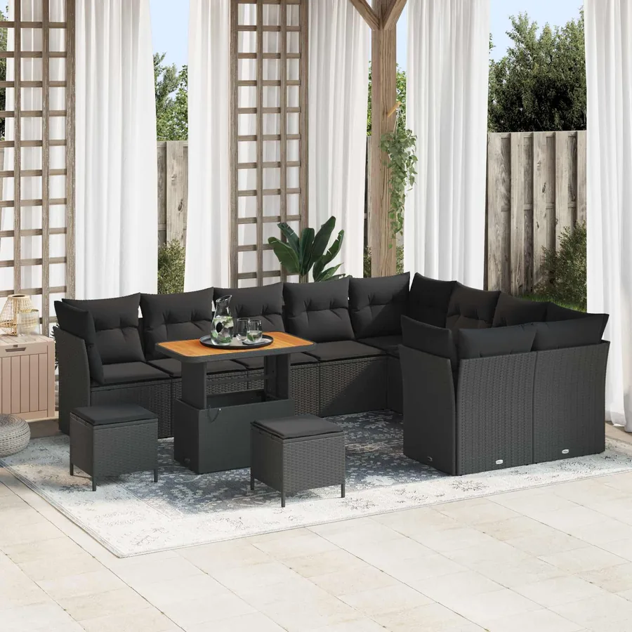 Ensemble de canapé de jardin avec coussin 12 pcs Noir