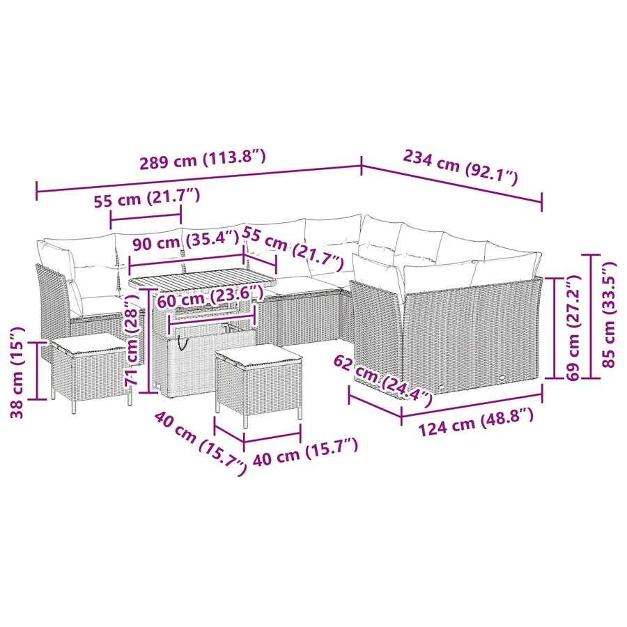 Ensemble de canapé de jardin avec coussin 12 pcs Noir - 12