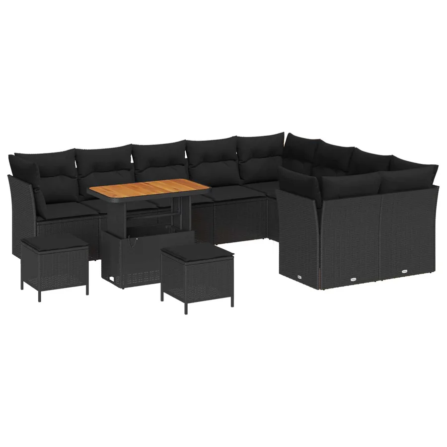 Ensemble de canapé de jardin avec coussin 12 pcs Noir - 2