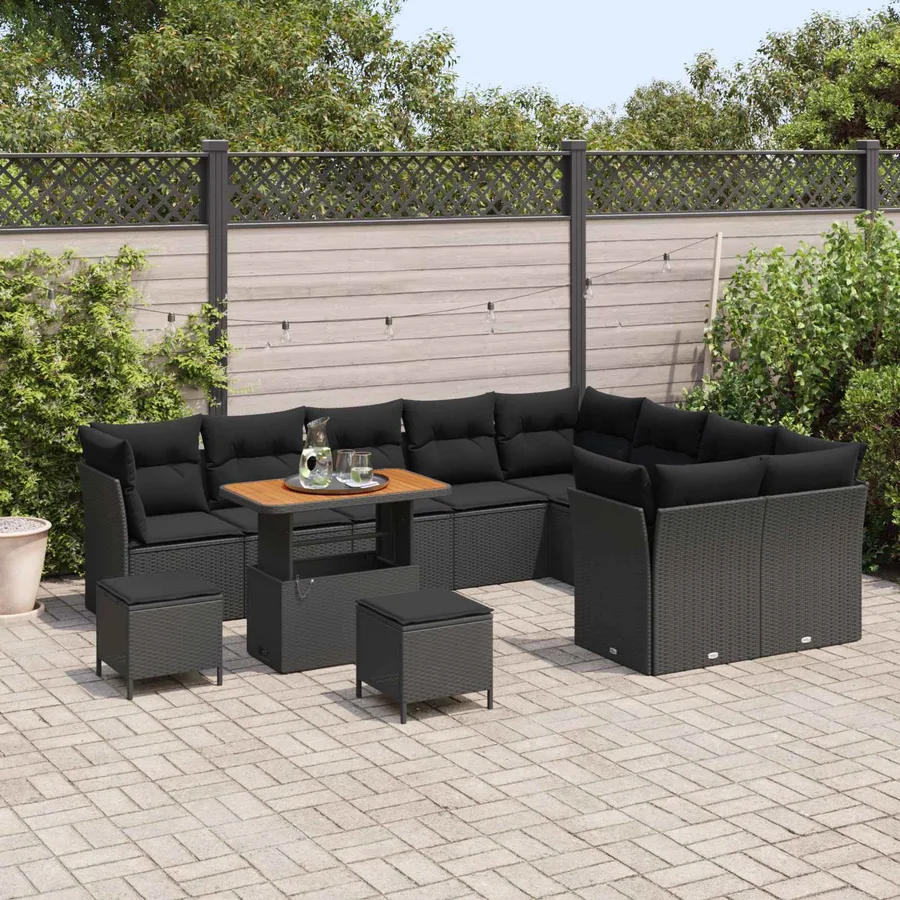 Ensemble de canapé de jardin avec coussin 12 pcs Noir - 3