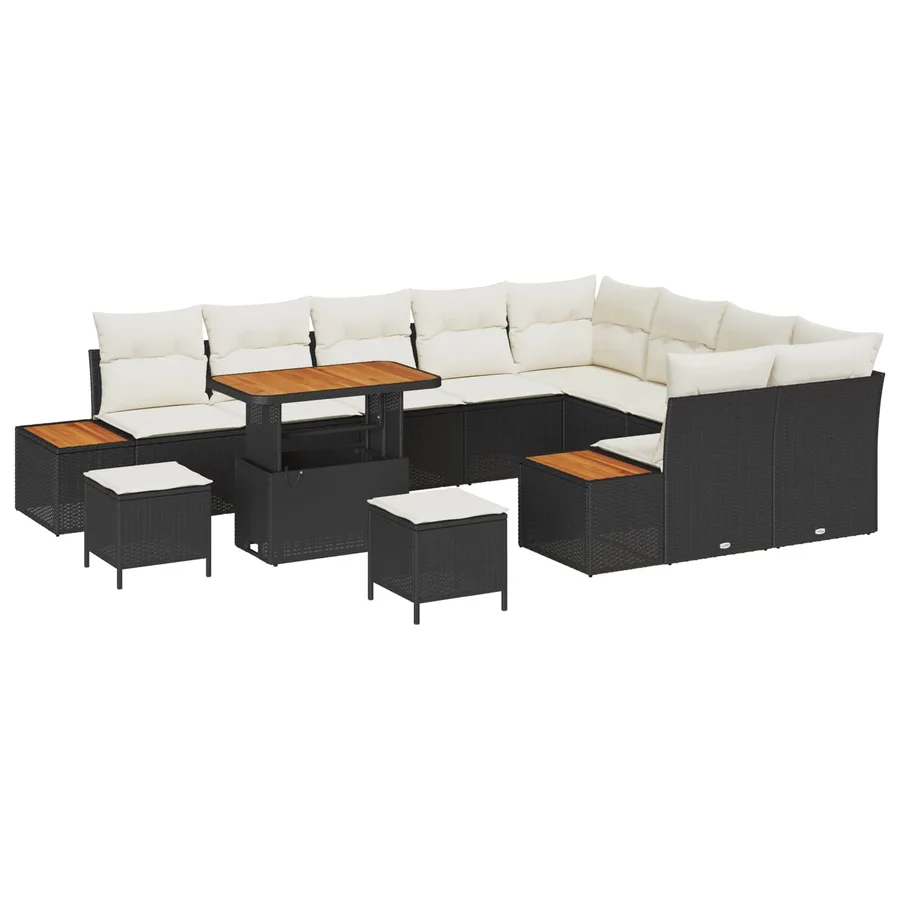 Ensemble de canapé de jardin avec coussin 12 pcs Noir et Crème - 2