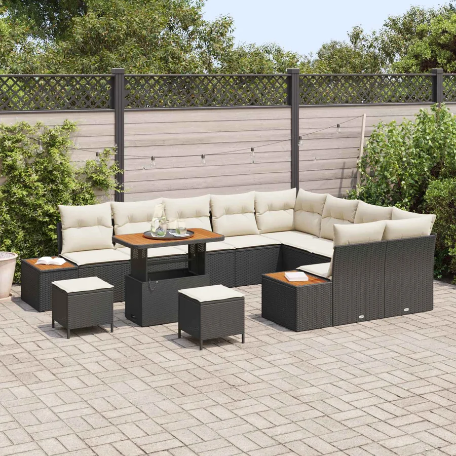 Ensemble de canapé de jardin avec coussin 12 pcs Noir et Crème - 3