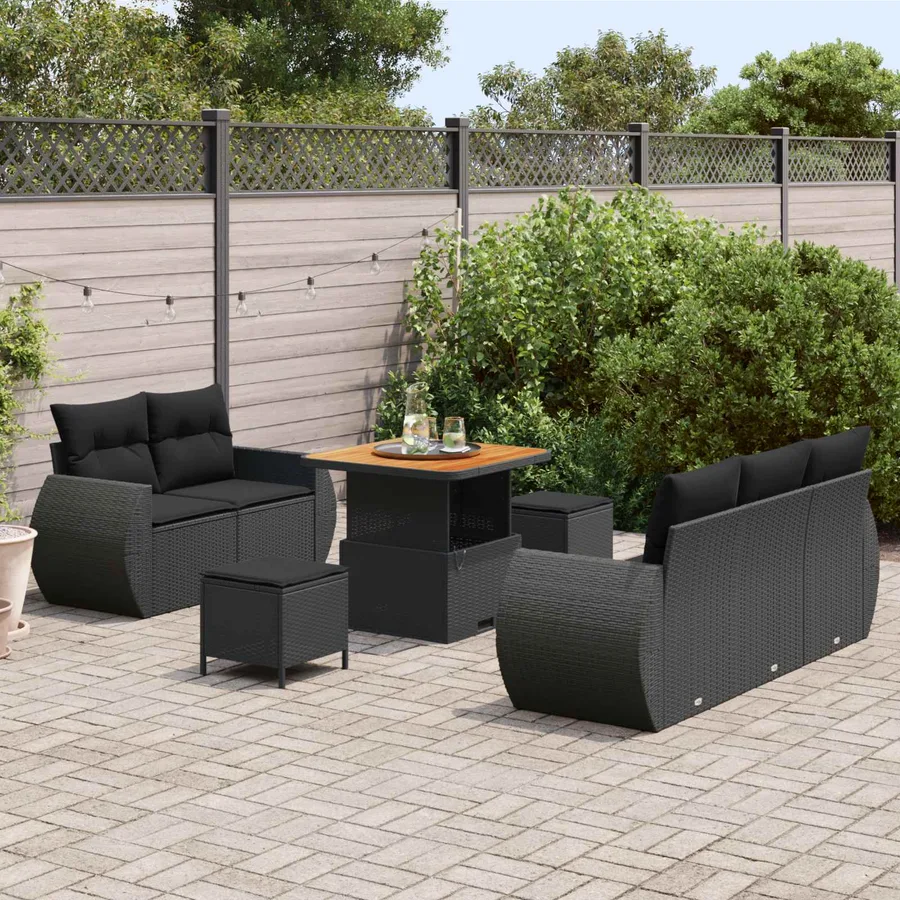 Ensemble de canapé de jardin avec coussin 8 pcs Noir polyrotin - 3
