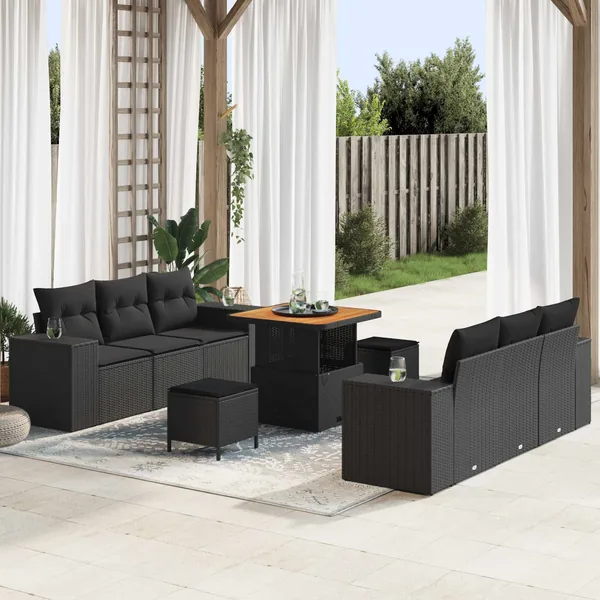 Ensemble de canapé de jardin Noir 221 x 204 x 85 cm Poly Rattan