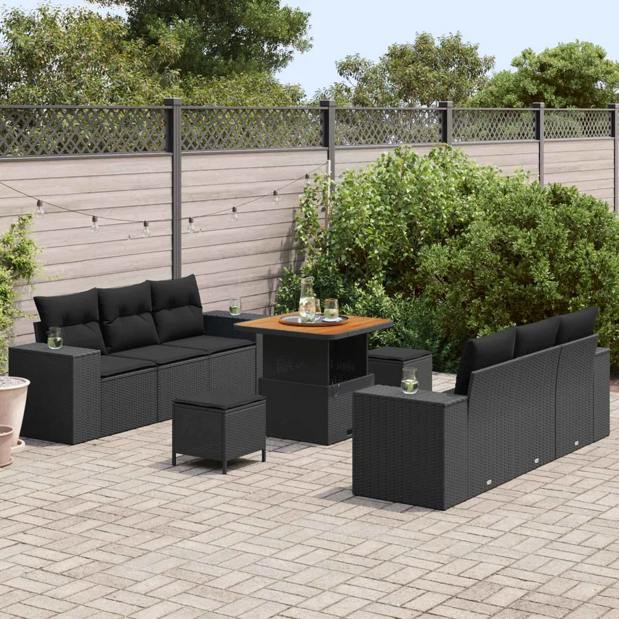 Ensemble de canapé de jardin Noir 221 x 204 x 85 cm Poly Rattan - 3